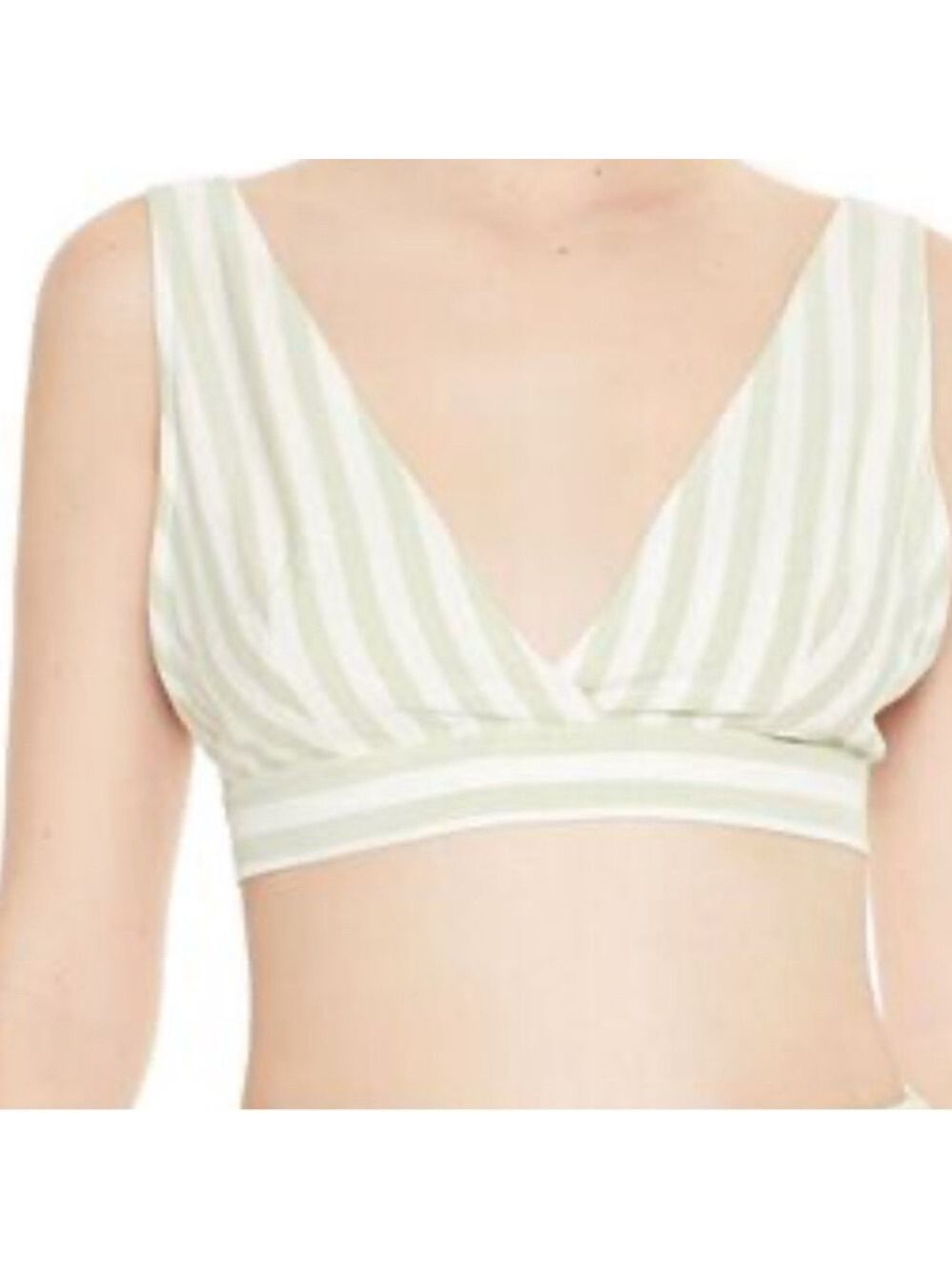 Forever 21 Plunging Bralette - Green and White Striped NWT Linen/Rayon Blend
